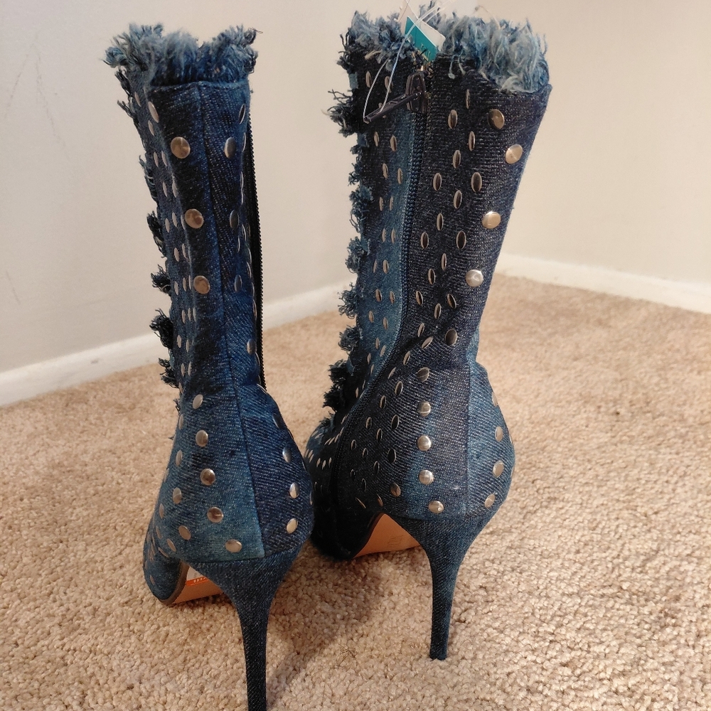 Frayed Denim Lace-Up Boots - Picture 2 of 5